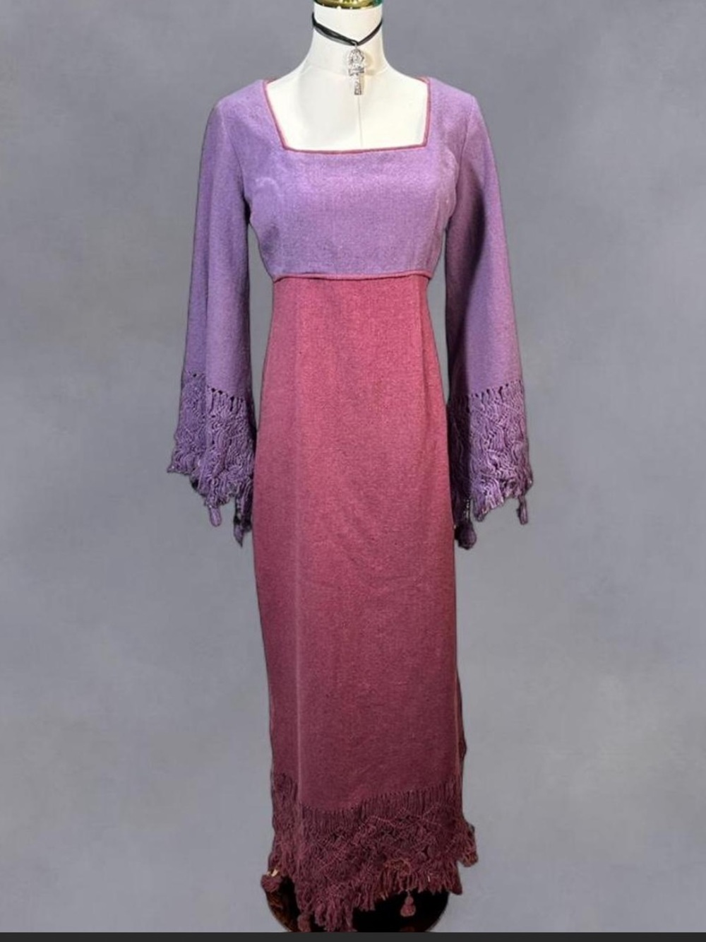 Vintage 1970s Boho Renaissance Revival Empire Waist Bell Sleeve Maxi Dress Sz S